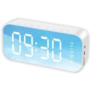 DAILIENFUS Digitaler Wecker, darunter FM-Radio, TF-Kartenunterstützung, Bluetooth, AUX-Anschluss, Radiowiedergabe und DREI einstellbare Helligkeitsstufen, sodass er für jeden geeignet ist (Weiß)