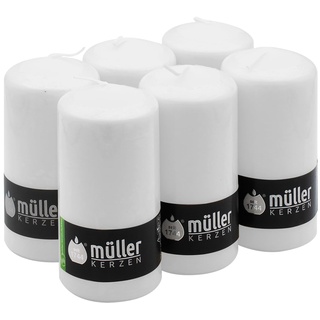 Müller KERZEN Hohe Stumpenkerzen – Set mit 6 unparfümierten weißen Kerzen in Großpackung – 6,8 x 13,5 cm – dekorative Kerzen mit langer Brenndauer von 40 Stunden – tropffreies Wachs