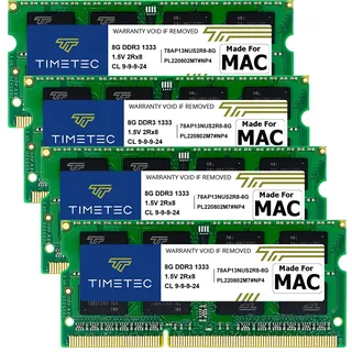 Timetec 32GB KIT(4x8GB) kompatibel mit Apple DDR3 1333 MHz PC3-10600 CL9 für iMac (Mitte 2010 27 Zoll, Mitte 2011 21,5/27 Zoll) SODIMM MAC RAM-Upgrade für iMac 11,3/12,1/12, 2