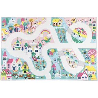 Janod - Teppich Auto Kinder - Thema Verzaubertes Königreich - Weich & rutschfest - Fantasiemotiv - Spielteppich Zimmer Mädchen & Junge - 120 x 78cm - Handwaschbar - Ab 2 Jahre - J05920