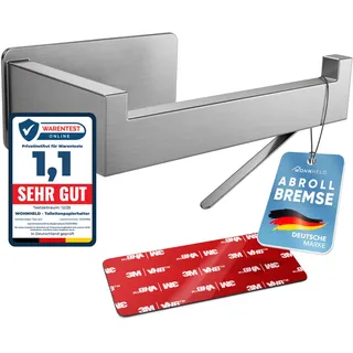 WOHNHELD Premium Toilettenpapierhalter ohne Bohren - Mit Abroll-Bremse - Klopapierhalter zum Kleben - Klorollenhalter Bad - WC Rollenhalter Edelstahl - Silber Rechts geöffnet