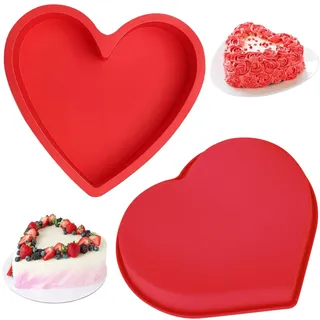 YXHZVON 2 Stücke Silikon Backform Herz, Kuchenform Herz Antihaftbeschichtet, Silikon Herzbackform für Herzkuchen Kreationen, Pudding, Tortenbodenform (Rot)