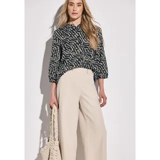 Rüschenbluse STREET ONE, Damen, Gr. 36, schwarz, Web, Obermaterial: 100% Baumwolle, bedruckt, bequem hüftbedeckend, Rundhals, Blusen Rüschenbluse, 3/4 Arm, mit Rüschen und grafischem Print