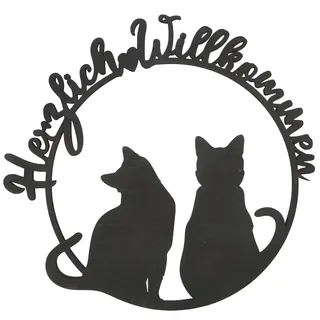 Logbuch-Verlag Katze Türkranz Herzlich Willkommen aus Holz Dekokranz Willkommensschild schwarz 30 x 29 cm