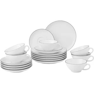 Seltmann Weiden Lido Black Line Teeservice Groß 18-teilig Weiß Schwarz