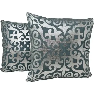 Jet-Line Indoor Dekokissen 2er Set Ornament Blau/Silber 40 x 40 cm
