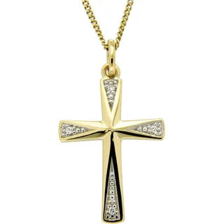 Kreuzanhänger FIRETTI "Schmuck Geschenk Gold 333 Halsschmuck Anhänger für Halskette Kreuz", gold (gelbgoldfarben, weißgoldfarben, wweiß), Schmuckanhänger, Damen, 0,02 P2 = erkennbare Einschlüsse, Diamanten Gelbgold 333, 0,7 g, Diamanten, Gelbgold 333, Kreuzanhänger, mit Brillanten