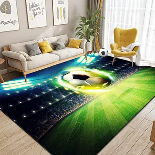 Dai Lufei Fußballplatz Spielteppich, 3D FußBall Teppich Jugendzimmer Eisfeuer Flammen Bedruckt Großflächige Teppich Sport Fußballplatz Bodenmatte Für Schlafzimmer, 100x150cm