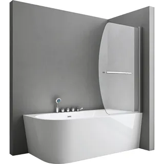 doporro Duschwand für Badewanne 90x140 cm Badewannenaufsatz Klarglas | 6mm ESG-Sicherheitsglas mit Nano-Versiegelung, 180° schwenkbar, 1-teilig mit Handtuchhalter Cortona112S