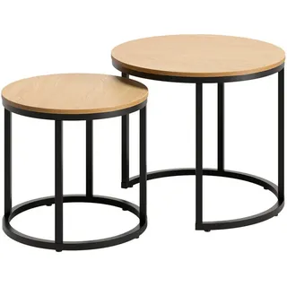 Home Collective Couchtisch 2er Set rund Eiche hell , Hellbraun , Holzwerkstoff , Rund , 50x42.5x50 cm , Wohnzimmer, Wohnzimmertische, Couchtische