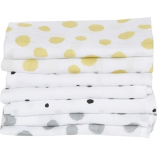 Baby Waschtücher aus Baumwoll-Musselin, Baby Waschlappen - (7 Stück), 30x30 cm, Öko-Tex Standard 100, Kleckse gelb