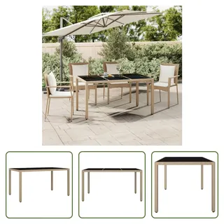 The Living Store Gartentisch mit Glasplatte Beige Poly Rattan & Hartglas - Beige