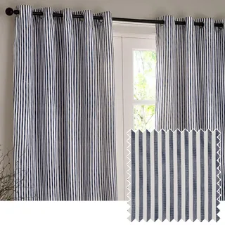 Yard furn Hebden Ösenvorhang Set – Ultraweiche Baumwoll Gefütterte Gestreifte Vorhänge (Marine – 168x137cm)