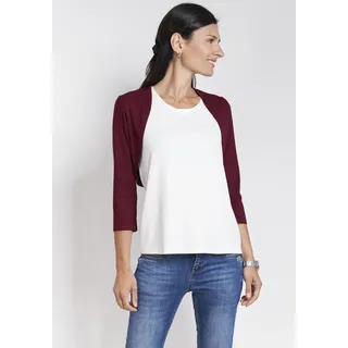 Shirtjacke SEIDEL MODEN, Damen, Gr. 46, rot (bordeaux), Jersey, Obermaterial: 95% Viskose, 5% Elasthan, kontrastfarbene Details, figurbetont normal, Rundhals, eingesetzt abgesteppt, Shirts Shirtjacke, mit 3/4 Ärmeln, MADE IN GERMANY