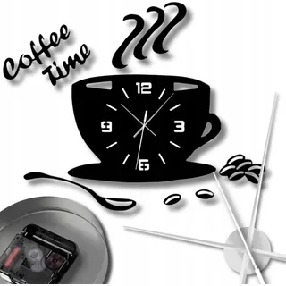 OMNA | Wanduhr Kaffeetassen-Design - Schwarz - 3D-Effekt - Modern und dekorativ - Schwarz