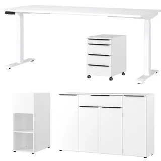 Büromöbel-Set GERMANIA "Mailand", weiß, Schreibtisch Breite 180cm Holzwerkstoff Metall, Holzwerkstoff, Metall, Arbeitsmöbel-Sets, Büromöbel-Set, inkl. Schreibtisch, Rollcontainer, Raumteiler und Sideboard