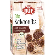 RUF Bio Kakao Nibs, 100% grob gehackte Kakao-Bohnen, mit zart herber Kakao-Note, vegan & in Bio-Qualität, als Topping für Bowls & Desserts, 1 x 150g