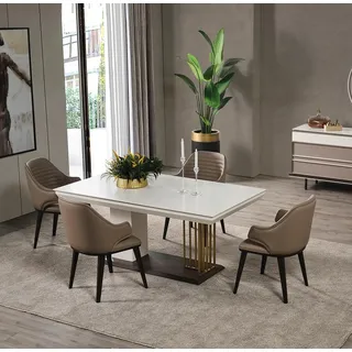 Esszimmer Möbel Designer Esstisch 4x Stühle Komplette Garnitur 5tlg Set - Weiß