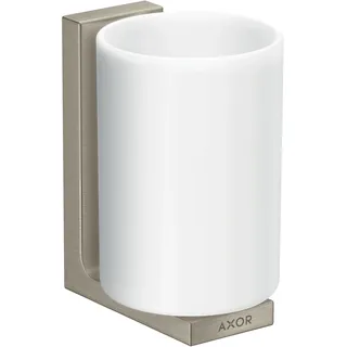 hansgrohe AXOR UNIVERSAL Rectangular Zahnputzbecher, Metall, Glas weiß, 42604820, Farbe: Brushed Nickel