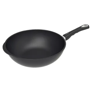 AMT Gastroguss WOK Wokpfanne, 32 cm max. Durchmesser, Gusseisen/Gussaluminium, Induktionsherd-geeignet, Antihaftbeschichtung