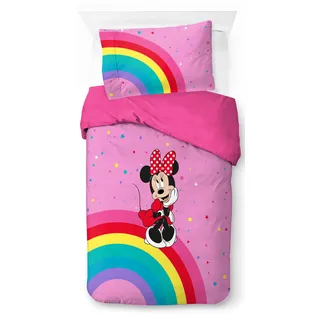Jay Franco Disney Minnie Mouse Rainbow 100% Baumwolle Einzelbett-Bettbezug-Set – Enthält Kissenbezug 50 x 70 cm