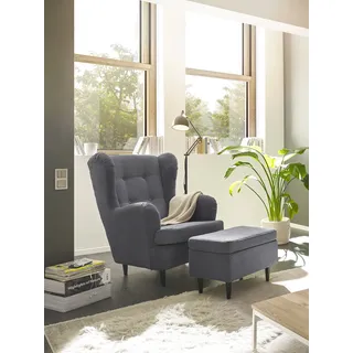 ed exciting design Ohrensessel Oskar Polyester 78 x 102 x 98 cm Grau mit Massivholzfüßen