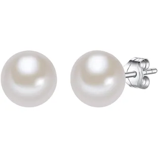Valero Pearls Damen-Ohrstecker Hochwertige Süßwasser-Zuchtperlen in ca. 9 mm Button weiß 925 Sterling Silber - Perlenohrstecker mit echten Perlen