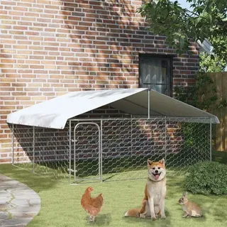 vidaXL Outdoor-Hundezwinger mit Dach 300x300x150 cm - Silber