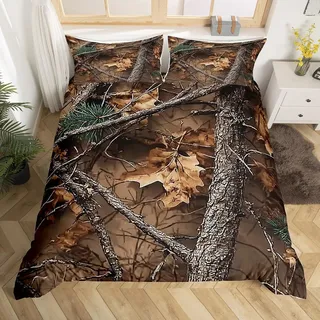 Camo Bettwäsche Set Rustikales Bauernhaus Bettbezug 135x200 mit 1 Kissenbezug ,Wald Waldhütte Tröster Bezug Western Jagd Camouflage Lodge Down Bett Set für Kinder Jungen Teens Männer Schlafzimmer