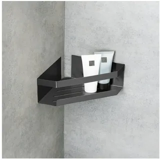 Schöner Wohnen Kollektion Eckablage Mod. Meleto aus Edelstahl in Gun-Metal Grey für Badezimmer ohne Bohren mit Klebepad-Technologie Maße 28,5 cm x 8 cm x 18 cm
