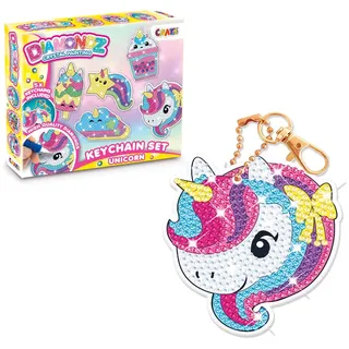 DIAMONDZ CRYSTAL PAINTING Keychains Set Rainbow Fun Series - DIY Diamond Painting Schlüsselanhänger Bastelset, Diamant Malerei Kinder mit 5x Einhorn-Regenbogen Schablonen