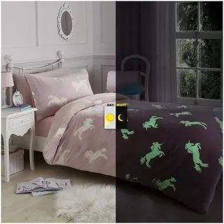 GAVENO CAVAILIA Premium Teddy Einhorn Glow in Night Bettbezug-Set, Pflegeleichte, Flauschige Fleece-Bettwäsche, warm und gemütlich, Neon-Bettbezug, Blush-Pink, Kingsize