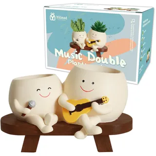 yiilead Blumentopf mit Smiley-Gesicht, süße Blumentöpfe für drinnen und draußen, einzigartiger Schaukelstuhl-Blumentopf für Sukkulenten mit Abflussloch, Geschenkideen für die Mutter (singen)