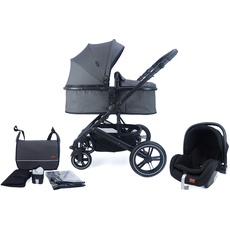 Neu Pixini Neyla Kombi Kinderwagen mit Zubehör (3in1 Set mit Babyschale schwarz/anthrazit)