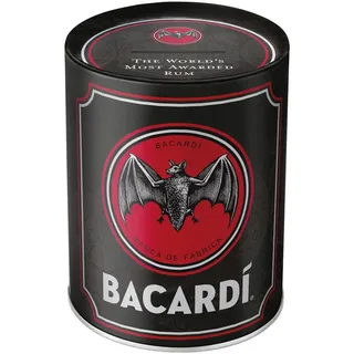 Nostalgic-Art Retro Spardose, 1 l, Bacardi – Logo Black – Geschenk-Idee als Bar-Zubehör, Original Lizenzprodukt (OLP), Sparschwein aus Metall, Vintage Blech-Sparbüchse