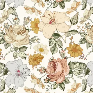 Fiula Selbstklebende Tapete Klebefolie Möbel Blumentapete Weiß Wasserdicht für Schlafzimmer Wohnzimmer Wandverkleidung Rot Gelb Blumen Floral 44CMx10M Möbelfolie Selbstklebend Wallpaper