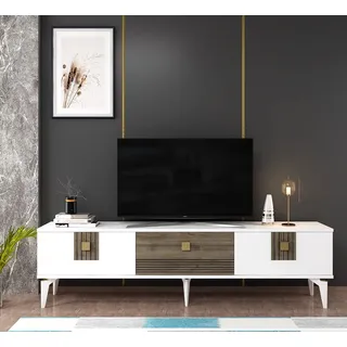 Hanah Home Stylish TV Stand, White & Walnut, 180 x 44.6 x 29.6 cm | 100% Melamine Coated Particle Board, 18 mm Thick | Modern Design for Living Room & Entertainment