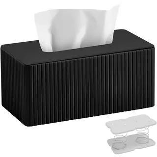 Kosmetiktücherbox Taschentuchbox aus PU Leder: Modern Taschentuchspender für Hausfrau Büroangestellter-Rechteckige Tissue Box mit Magnetabdeckung für Wohnzimmer Büro-Geschenke für Geburtstag(Schwarz)