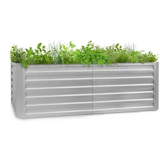 Blumfeldt Hochbeet aus Metall, Wetterfestes Stahl-Hochbeet für Balkon & Garten, Rostfreies Hochbeet Verzinkt, Freistehende Hochbeete 200x60x100 cm, 1200L Pflanzkübel Groß für Blumen, Obst, Gemüse - Silber