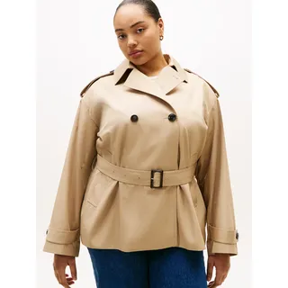 Bikerjacke TOMMY HILFIGER CURVE "CRV COTTON SHORT TRENCH", Damen, Gr. 50, beige, Web, Obermaterial: 100% Baumwolle, unifarben, regular fit normal, Jacken Bikerjacke, in großen Größen