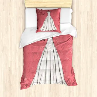 ABAKUHAUS Bridal Shower Mantele, Hochzeit Braut-Party, Milbensicher Allergiker geeignet mit Kissenbezügen, 135 cm x 200 cm - 80 x 80 cm, Coral Black and White