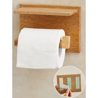 DEKAZIA® Klopapierhalter Holz mit Ablage – Toilettenpapierhalter & WC Rollenhalter aus Mango – Klorollenhalter ohne Bohren, Selbstklebend für Bad & Wandmontage