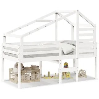 vidaXL Hochbett mit Dach Weiß 90x190 cm Massivholz Kiefer - Weiß
