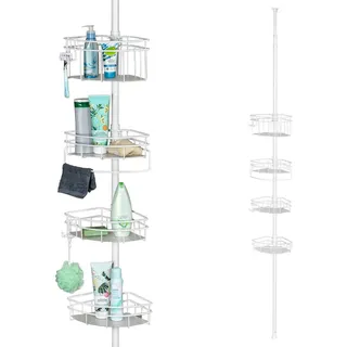 bremermann Teleskop-Eckregal, weiß , Metall , 22.5x290x22.5 cm , Badezimmer, Baden & Duschen, Duschregale & Duschablagen