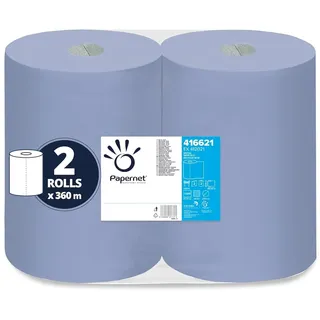 PAPERNET - Industrielle blaue Papierrolle 416621, 2 Rollen recyceltes Papier, 360 m, 2 Lagen, 2.000 Dienste à 37,3x36 cm, Made in Germany