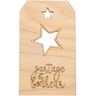 Rayher 63089505 Holz Anhänger bonheur, FSC MixCred, natur, 4,8 x 8,2 cm, Normal