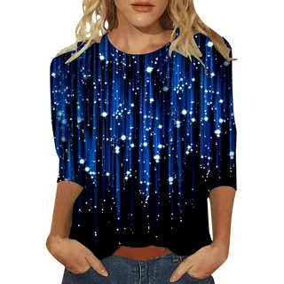 Glitzer Bedruckt Oberteile Damen 3/4 arm Pailletten Drucken Shirt Festlich Elegant Große Größen Blusen Silvester Outfit Rundhals Pullover Party Festliche Top