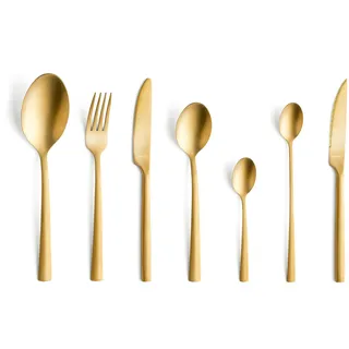 Amefa Manille Besteckset für 6 Personen, 42-teilig | PVD-beschichteter Edelstahl, Messer, Gabeln, Löffel und Teelöffel, Cutlery Set - Gold