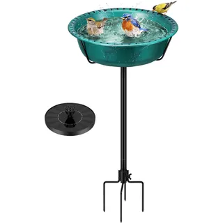 VIVOHOME Vogeltränke aus Polyresin mit Solarbrunnen,große Vogelfutterstation im Freien,35In Metall Vintage Freistehendes Vogelbad (Grün)