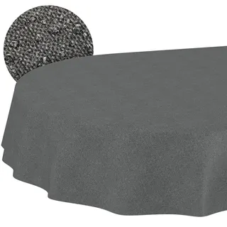 ANRO Tischdecke abwaschbar Dunkelgrau Leinenoptik Oval 160 x 140 cm – Gartentischdecke Indoor Outdoor wasserabweisend schmutzabweisend pflegeleicht Schnittkante